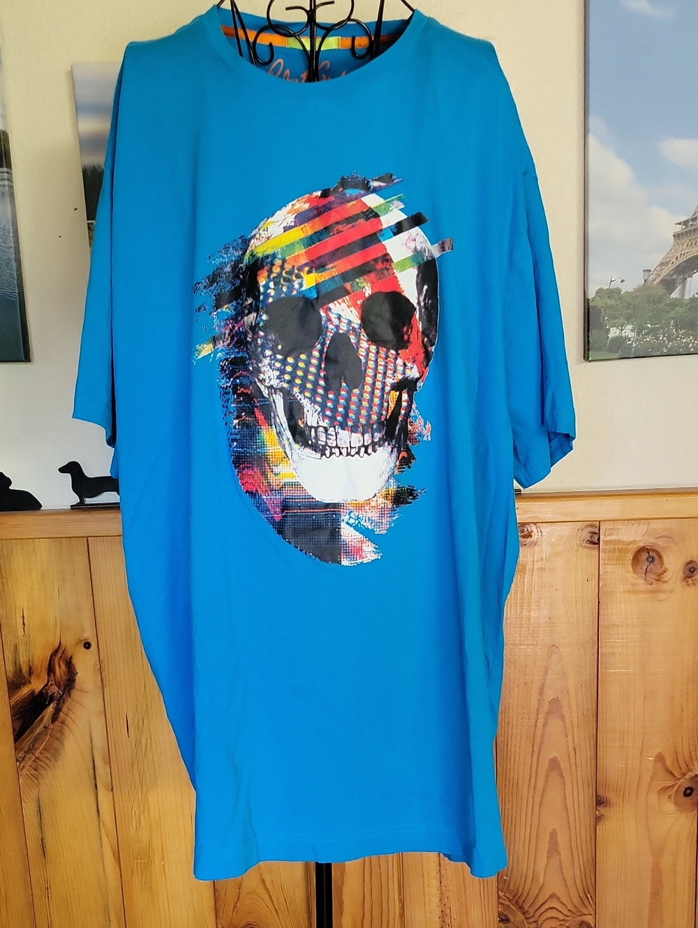 Robert Graham Turquoise Short-Sleeve Tee with Multicolor Skull Print